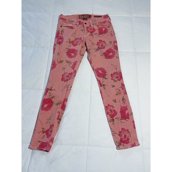 Lucky Brand Legend Womens Size 27 Floral Skinny Color Salmón Denim Jeans - Picture 1 of 5